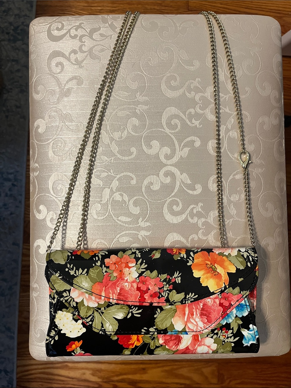 Floral Black Chain Crossbody Bag - Women's Evening Clutch